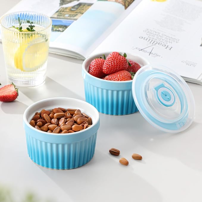 vancasso 8 oz Ramekins with Lid, Porcelain Creme Brulee Souffle Dishes - Image 7
