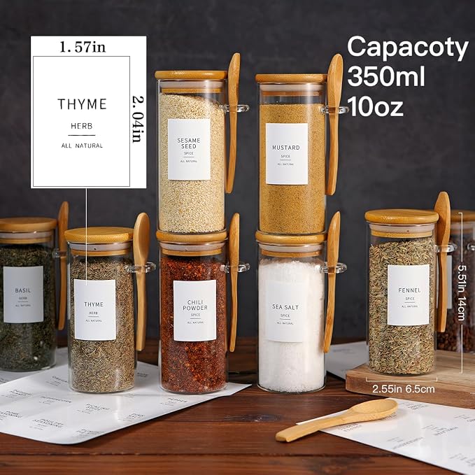 8 Pcs Glass Containers with Bamboo Lids and Spoons - 10 oz Sugar Container with - Image 5