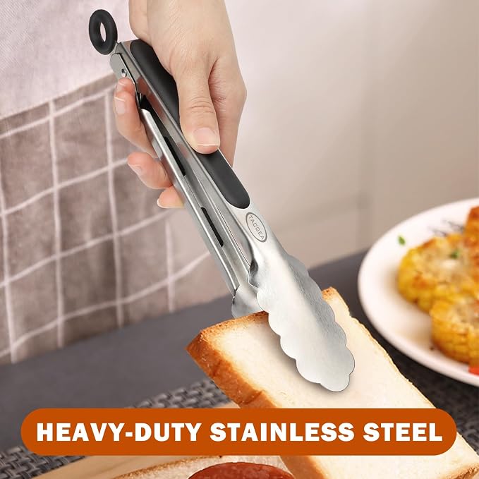 TACGEA Stainless Steel Kitchen Tongs, Silicone Non-slip Grip, Locking Grilling - Image 4