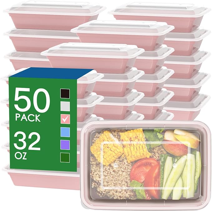 50 Pack 32 oz Meal Prep Containers Reusable by Dealusy