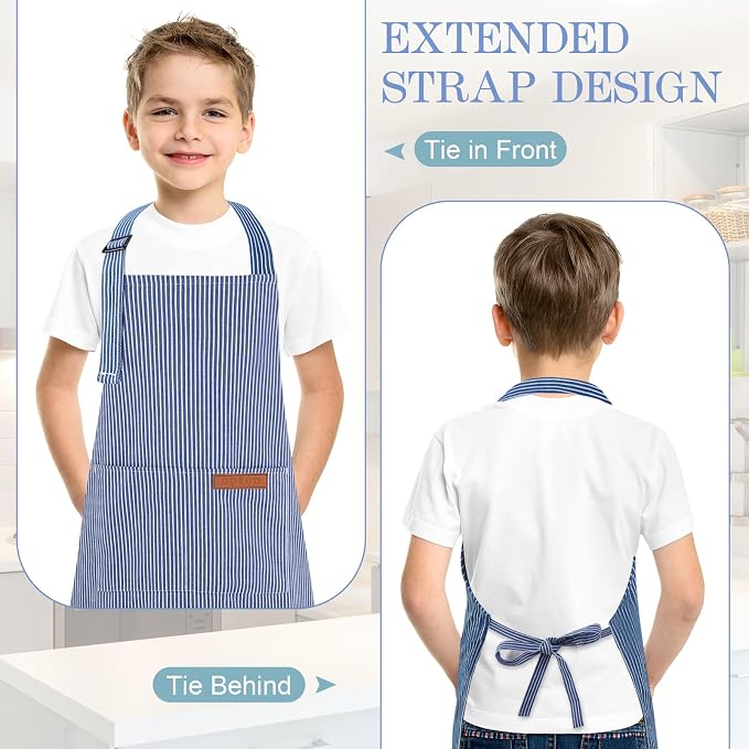 2 Pack Stripes Kids Apron, Kids Cooking Aprons - Image 5