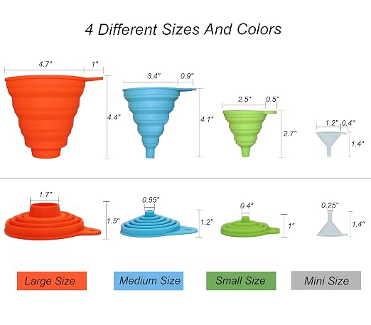 KongNai 4 Sizes Kitchen Funnel Set, Food Grade Silicone Collapsible Funnel - Image 2