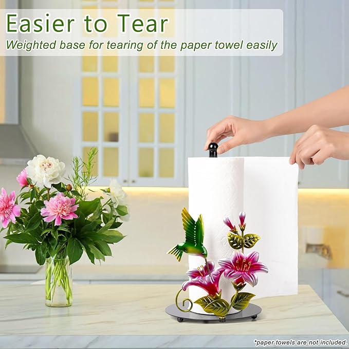 Flower & Hummingbird Decor Paper Towel Roll Holder Countertop - Image 4