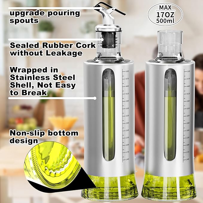 SINYWAY Oil Dispenser Bottle, 4 Pack Glass Olive Oil Dispenser Bottle - Image 3