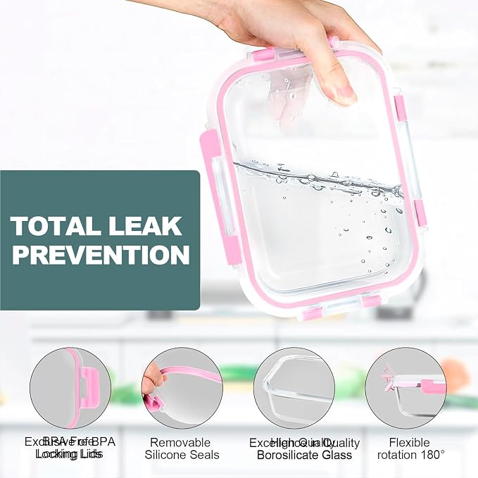 VERONES 10Pack Glass Meal Prep Containers, Airtight Glass Lunch Containers - Image 3