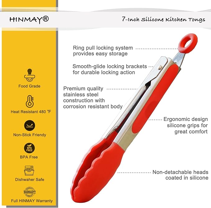 HINMAY Mini Tongs with Silicone Tips 7-Inch Serving Tongs - Image 2