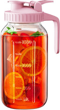 64 oz Glass Pitcher with Lid, Large Wide Mouth Mason Jar with Pour Spout by OneDream
