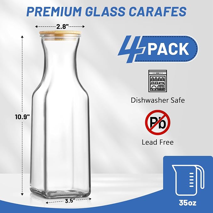 Glass Carafe with Bamboo Lid, Square 35 Oz Beverage Dispensers Carafe, Mimosa - Image 2