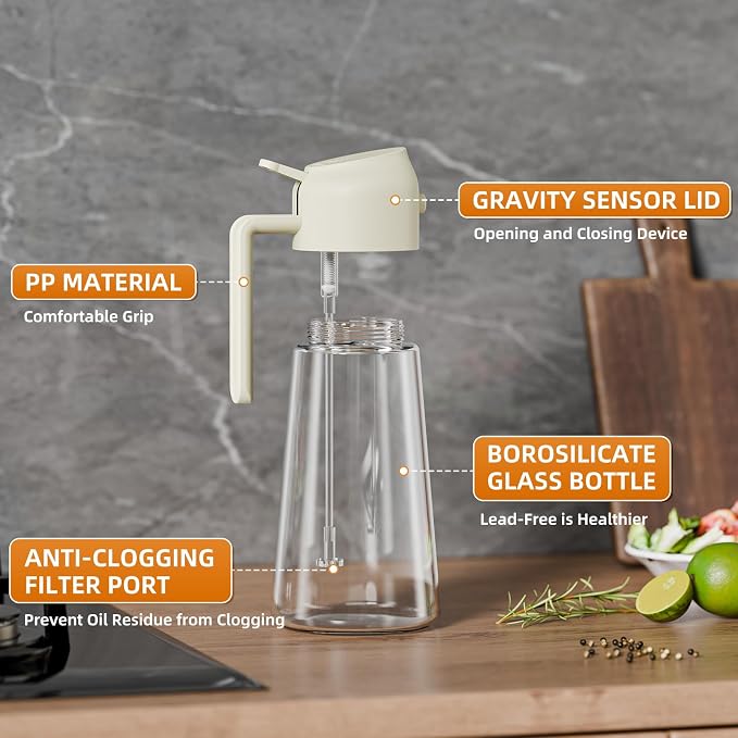 Marbrasse Oil Dispenser for Kitchen, 20 OZ /600ml Leakproof Glass Oil Bottle - Image 5