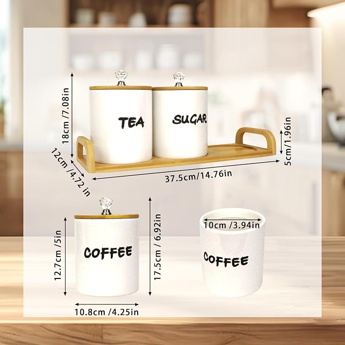 Coffee Tea Sugar Container Set of 3, Farmhouse Storage Containers Jars - Image 2