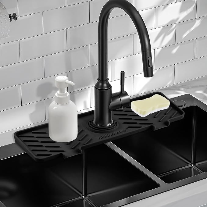 Silicone Faucet Mat for Kitchen Sink – Gen 3 10° Slope Splash Guard by Meiliweser
