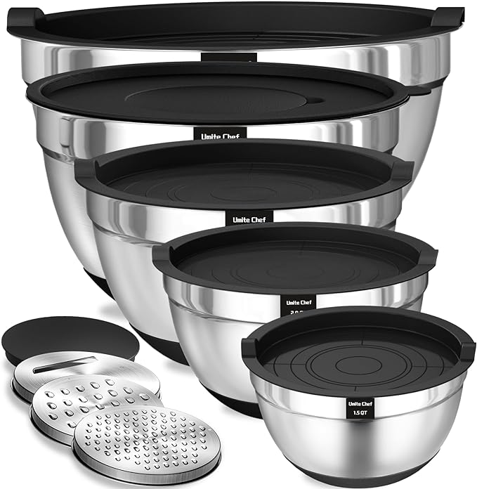 Umite Chef Mixing Bowls with Airtight Lids, 3 Grater Attachments & Non-Slip by UmiteChef