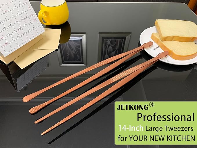 JETKONG 2 Pcs 14-Inch Kitchen Tweezers Extra Long Cooking Tweezer Tongs - Image 4