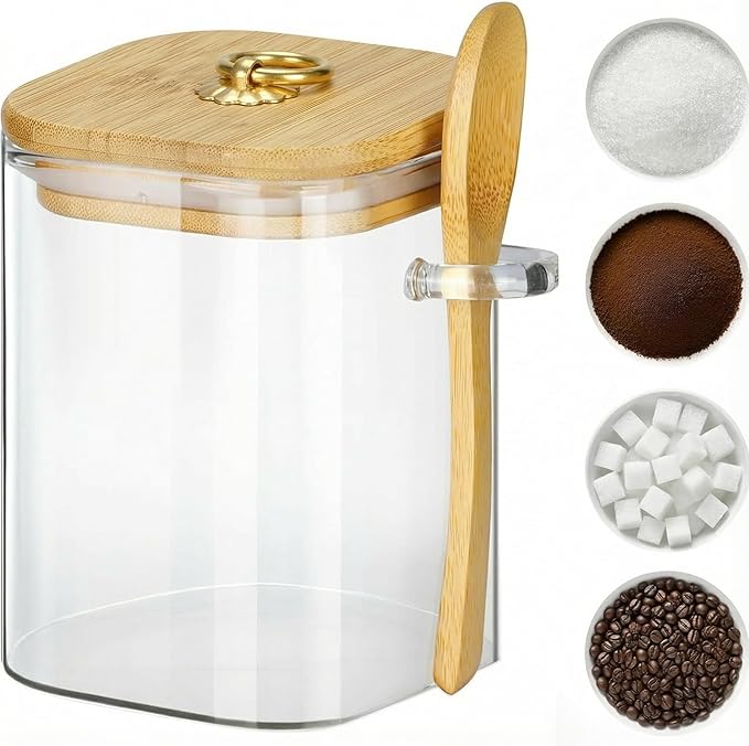 holoith Glass Jars with Bamboo Lids and Spoons, 16 oz Glass Storage Containers by Holoith