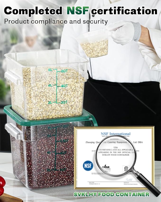 12QT NSF Food Storage Containers: 2 PCS Commercial Clear Square Food Storage - Image 2
