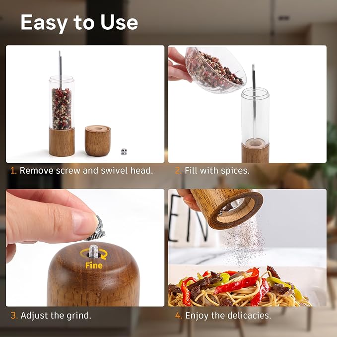 Wooden Salt and Pepper Grinder Set, Premium Oak Wood Salt Grinders Shakers - Image 5