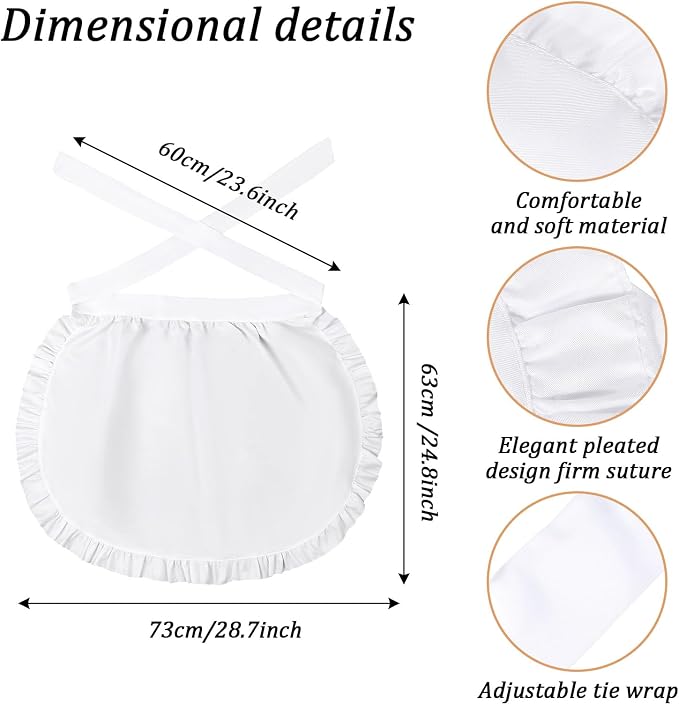 Tucnoeu 2pcs White Mob Cap Half Apron Halloween Colonial Costume Set Women - Image 2