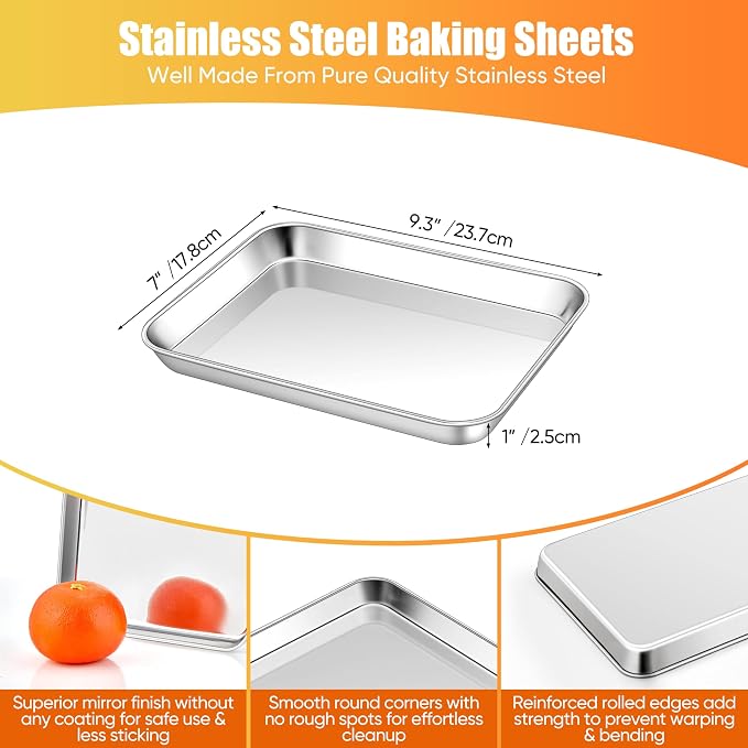 Homikit 1 Pack Baking Sheet, 9 x 7 Inches Stainless Steel Cookie Tray - Image 2