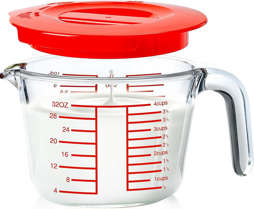 NUTRIUPS 4-Cup High Borosilicate Glass Measuring Cup with Lid for