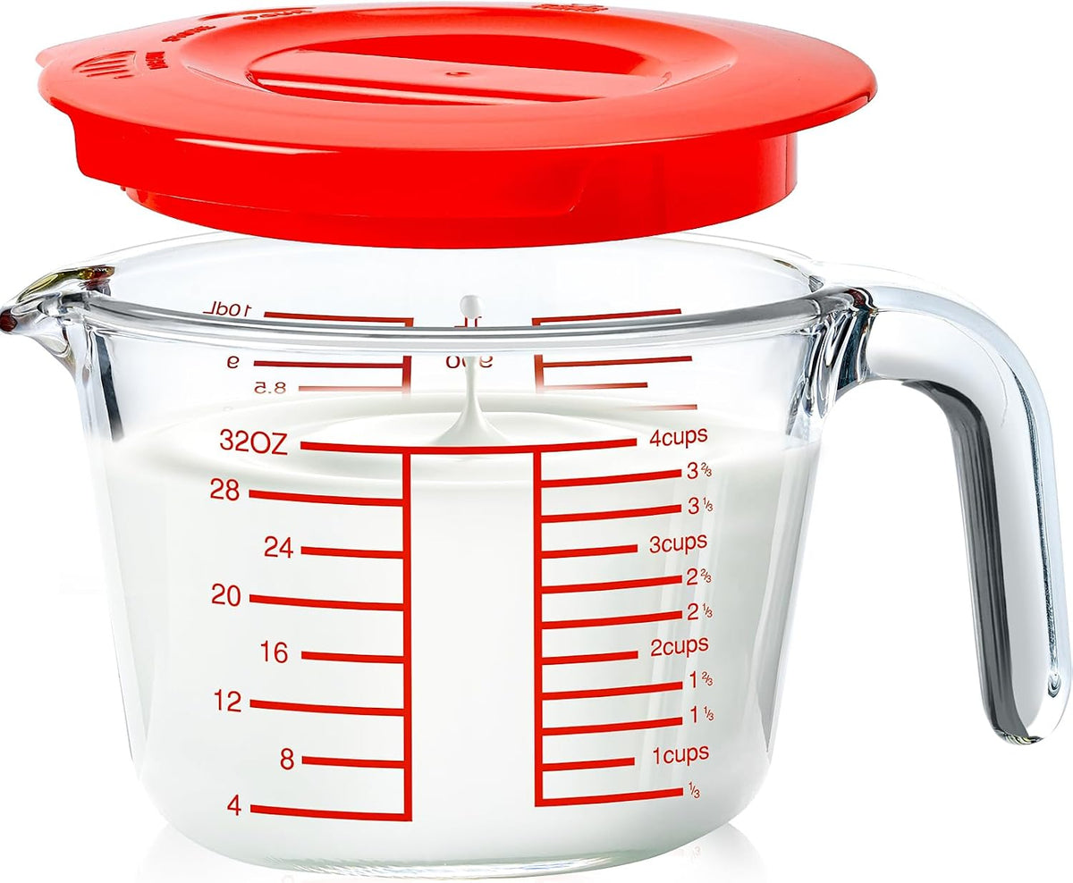 NUTRIUPS 4-Cup High Borosilicate Glass Measuring Cup with Lid for