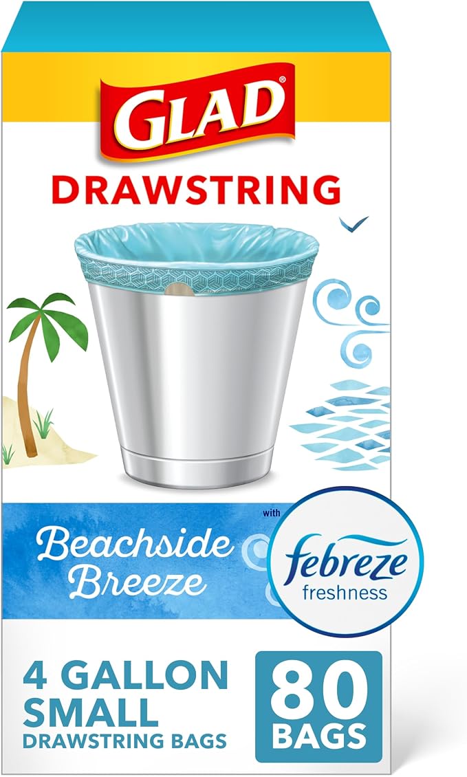 Glad Small Trash Bags 4 Gallon, Febreze Beachside Breeze Garbage Bags, Odor by GladTrashFoodStorage