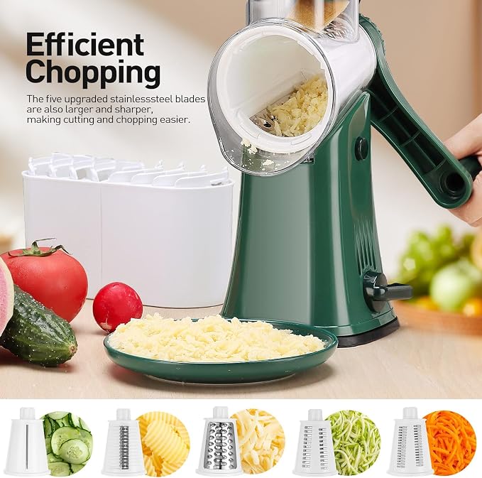 APSARAS USA Rotary Cheese Grater, 5 in 1 Rotary Grater, Cheese Grater Hand Crank - Image 3