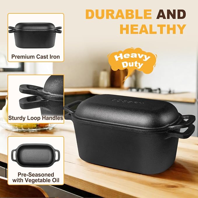 7QT Oval Dutch Oven for Sourdough Bread Baking, Pre-Seasoned Cast Iron Bread Pan - Image 7