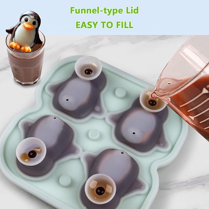 Penguin Ice Cube Mold, Fun Shapes Ice Cube Tray, Make 4 Cute Penguin Ice Balls - Image 3