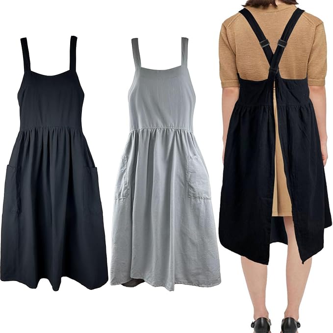 Uaussi Cotton Linen Apron Cross Back Work Apron by Uaussi