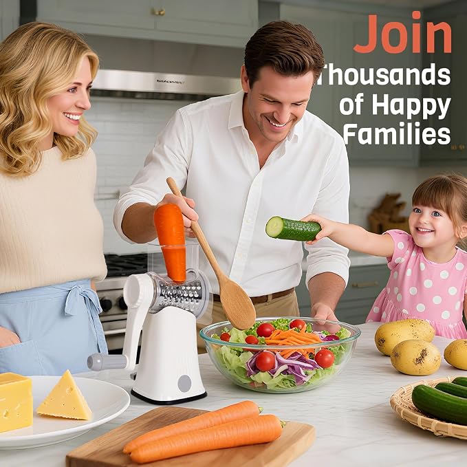 5-in-1 Rotary Cheese Grater Hand Crank, Vegetable Slicer Shredder - Image 9