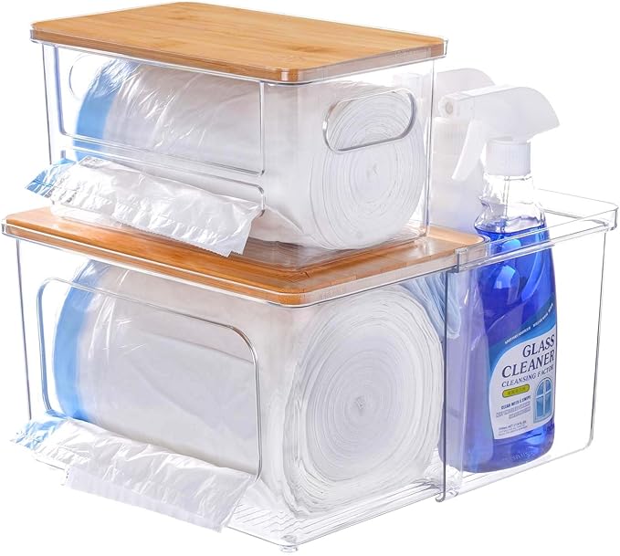 iCASA Trash Bag Dispenser Holder - 3 in 1 Acrylic Plastic Garbage Bag Pantry by iCASA