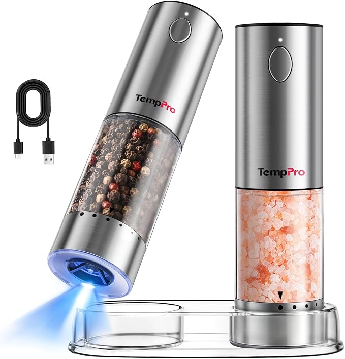 TempPro 100ml Electric Salt and Pepper Grinder Set Rechargeable, Automatic by TempPro