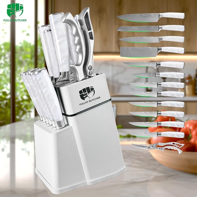 FULLHI 14pcs Block Knife Set, Chef's Knife Steak Knives Set - Image 7