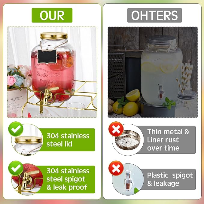 Lallisa 2 Pcs 2 Gallon Glass Drink Dispenser - Image 4