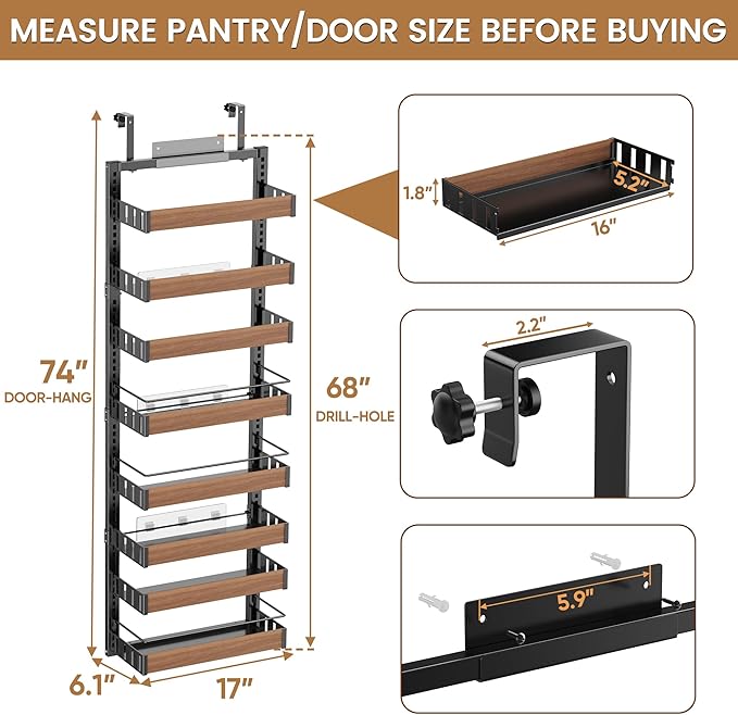 POKIPO 8 Tier Over The Door Pantry Organizer, 2 IN 1 Wall Mount or Hanging - Image 2