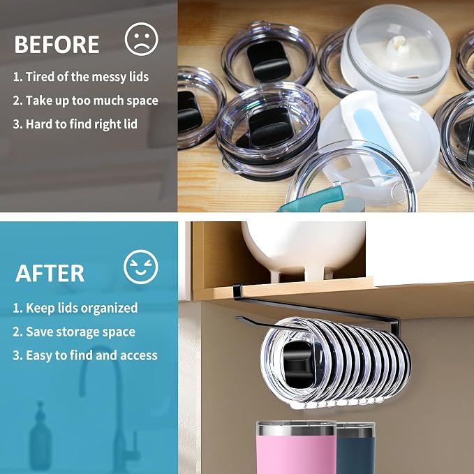 Shallow Tumbler Lid organizers for Cabinet, Space Saving Yeti Tumbler Lid Holder - Image 6