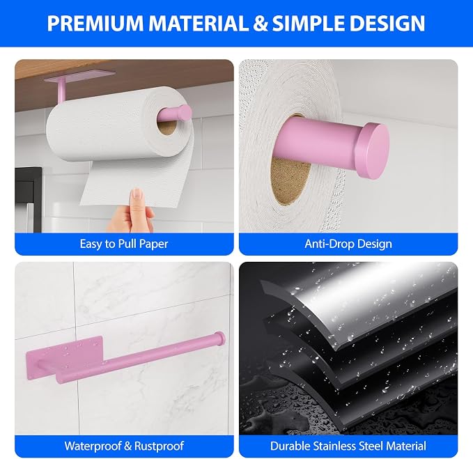 Paper Towel Holder Under Cabinet, Self-Adhesive, No Drilling, Stainless Steel - Image 4