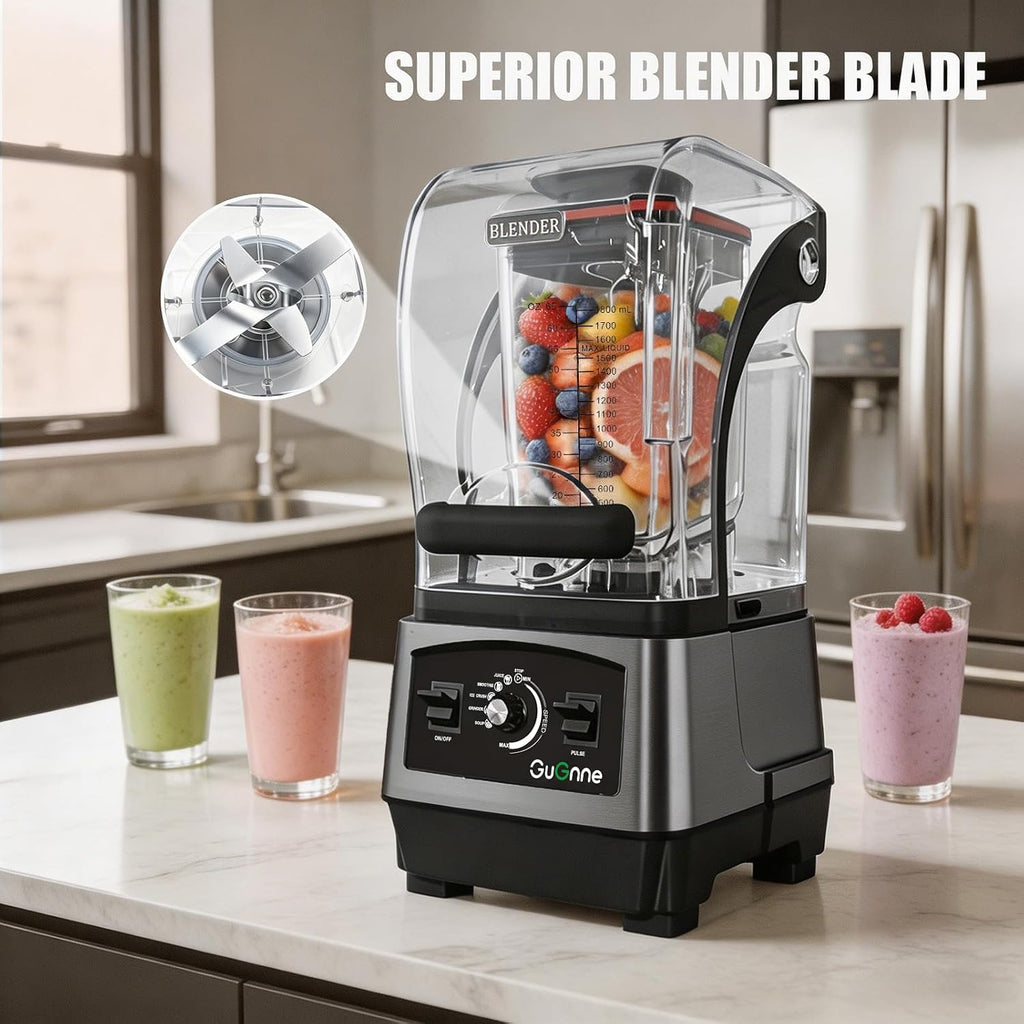 2200W Commercial Blender with Quiet Shield, 64oz BPA-Free Jar, 6-Blade