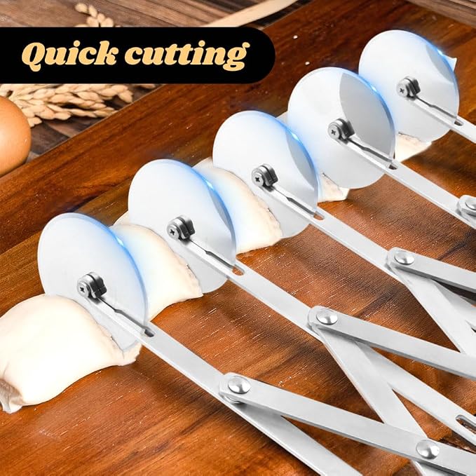 5 Wheel Pastry Cutter, Stainless Pizza Slicer, with1 Pc Double Wheel Cutter - Image 3