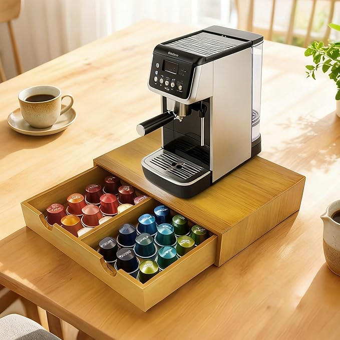 Coffee Pod 15" X 11" X 3" Natural Wood Countertop Organizer Drawer, Counter Top - Image 2