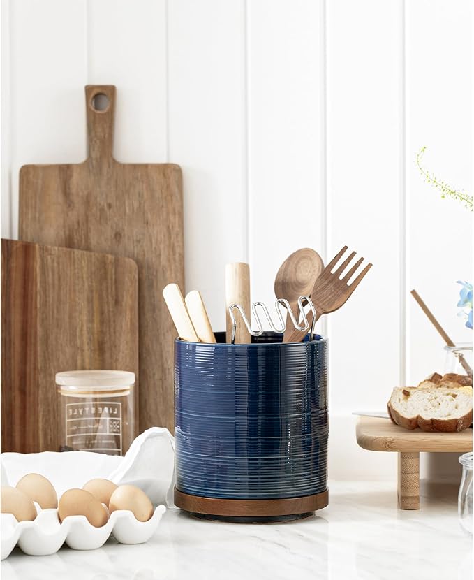 Utensil Holder, 360° Rotating Extra Large Ceramic Kitchen Utensil Holder - Image 2