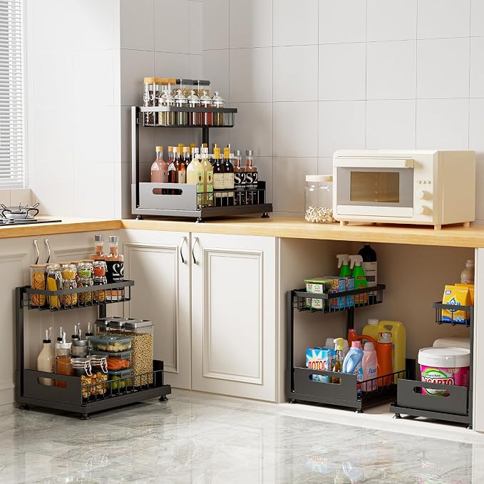 Saydear Under Sink Organizer Storage 2-Tier Premium Metal Pull-Out Kitchen - Image 4
