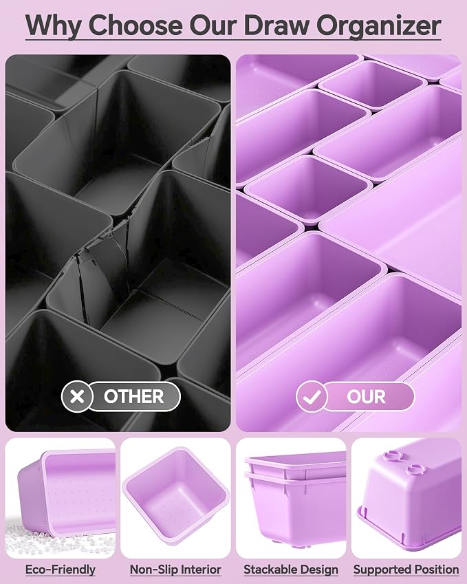 KEMETHY 25 PCS Plastic Drawer Organizers Set, 4 Sizes Vanity Organizer - Image 5