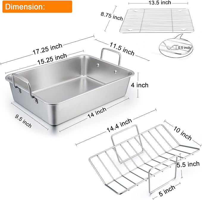 TeamFar Stainless Steel Roasting Pan, 16 Inch Large Turkey Roaster Lasagna Pan - Image 2