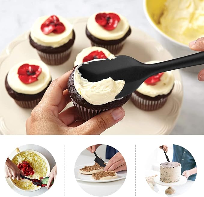 HOTEC 600℉ Heat Resistant BPA-Free Silicone Rubber Spatula Set, Kitchen Cooking - Image 3