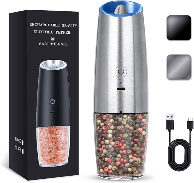 UNNEES Rechargeable Electric Salt and Pepper Grinder, gravity electric salt and by UNNEES
