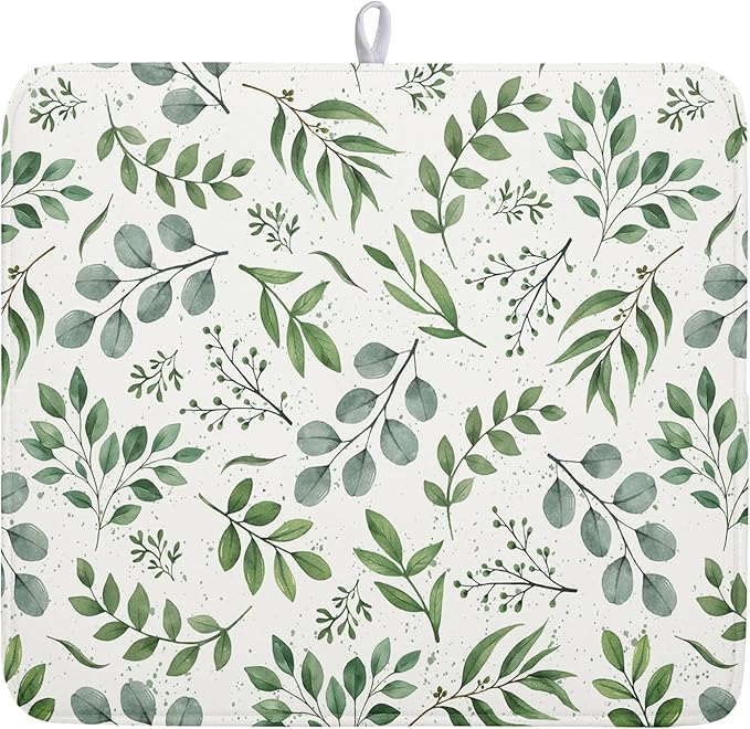 Kawani Sage Green Dish Drying Mat 16x18 In Absorbent Reversible Eucalyptus by Kawani