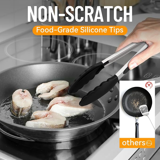 HOTEC Premium Stainless Steel Locking Kitchen Tongs - Image 5