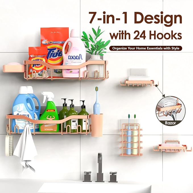 NESOMI Shower Caddy Adhesive Shower Organizer 7-Pack, Rustproof Stainless Steel - Image 7