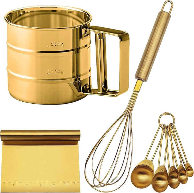 Gold Flour Sifter Baking Tool Set, findTop Stainless Steel 4-Piece Kit by findTop